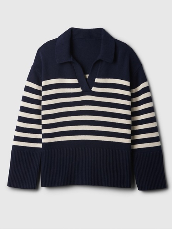 GAP Sweaters - Gap Navy and White Striped Collared Sweater
